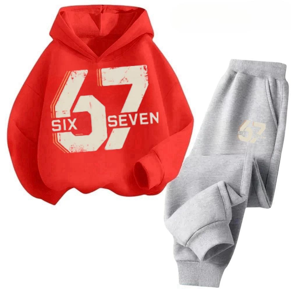 67 Chic Children's Hoodies Set 3-12Y Korean Streetwear Block Tracksuit Fashion Comfortable Kids Sweatshirt 2 Pcs Sets Pant Suit