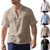 Льняные рубашки для мужчин Модные однотонные летние пляжные топы Повседневные с воротником-стойкой на пуговицах с коротким рукавом