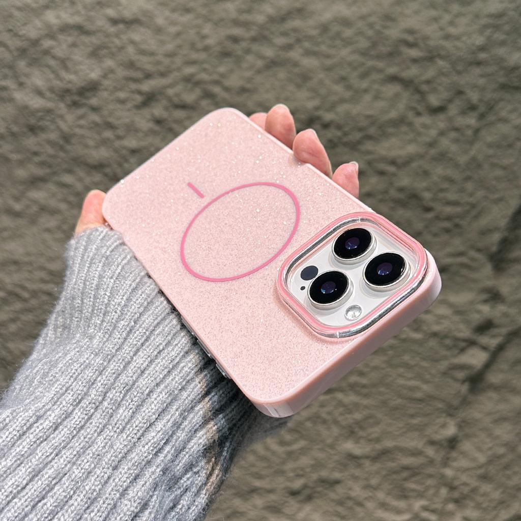 Simple and Suitable for IPhone16Pro Max Apple 15 Mobile Phone Case 13/14 Magnetic Absorbing IMD Flash Powder Thin Circle Soft Case