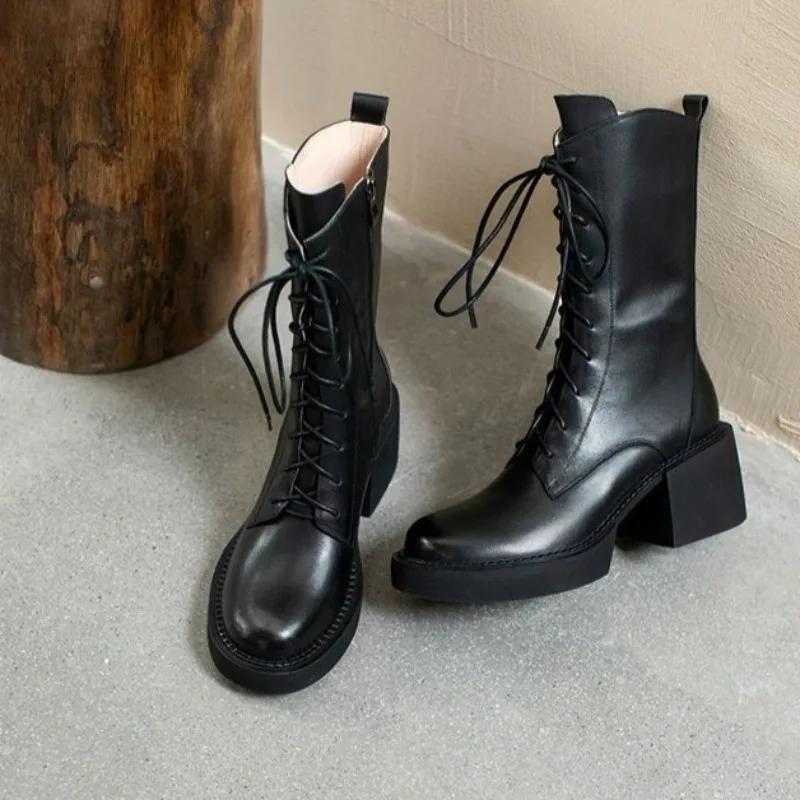 Women's Half High Boots Winter 2025 Ladies Mid Calf Shoes Round Toe New In Quality Novelty Sale On Promotion Work Waterproof Pu