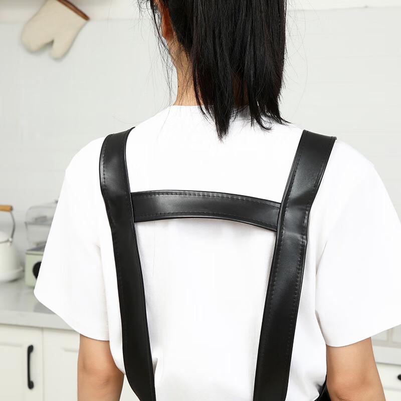 Waterproof Oil-Proof Leather Double Shoulder Work Apron, Short Style, 2-Pack