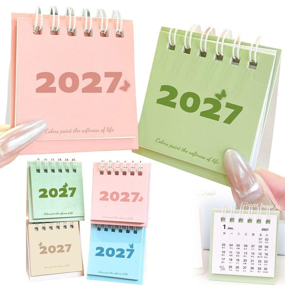 Freestanding Base Mini Desktop Calendar Twin-Wire Binding Table Calendar Home Office