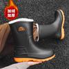 German Medium Tube Rain Shoes Men's Non-slip Waterproof Rain Boots Autumn and Winter Velvet Car Wash Work Rubber Shoes Fashionable Fishing Water Shoes