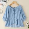 Women Summer Half Sleeve Irregular Ruffled Casual Loose Blouse