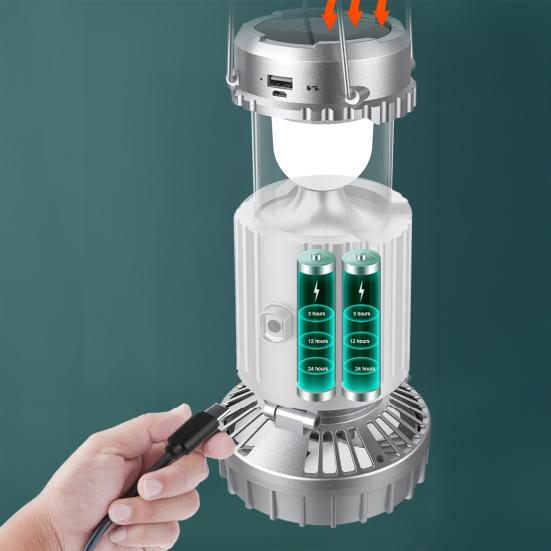 5-in-1 Portable LED Camping Lantern with Fan Bluetooth-compatible Speaker Solar