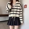 Half Zipper Turtleneck Striped Sweater Women's Autumn and Winter Small Thickened Loose Lazy Pullover Short Knitted Sweater