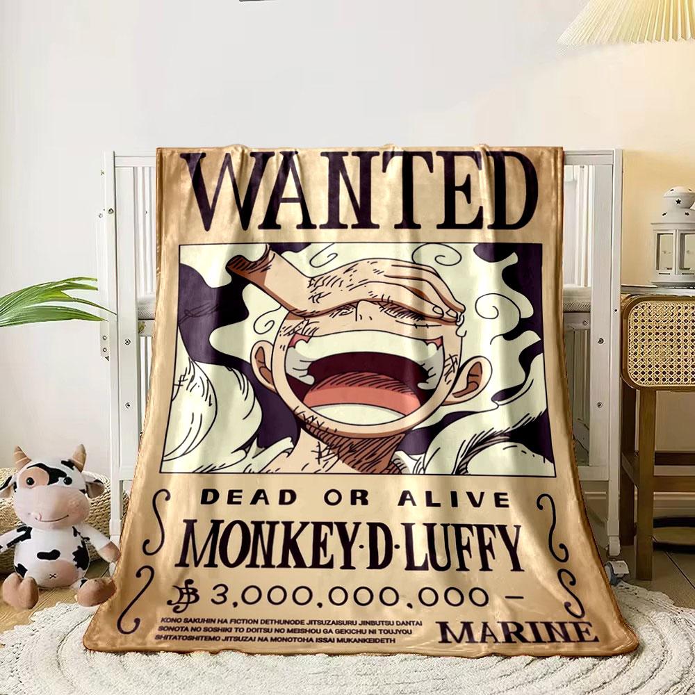 One Piece Anime Themed with Gear 5 Luffy Wanted Poster Design bedroom Blanket for Livingroom Couch lunch break throw for Friend's festival Gift