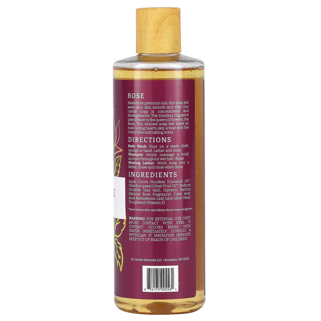 Dr. Jacobs Naturals Botanical Rich Castile Body Wash, Rejuvenating Rose, 16 Oz (473 Ml)