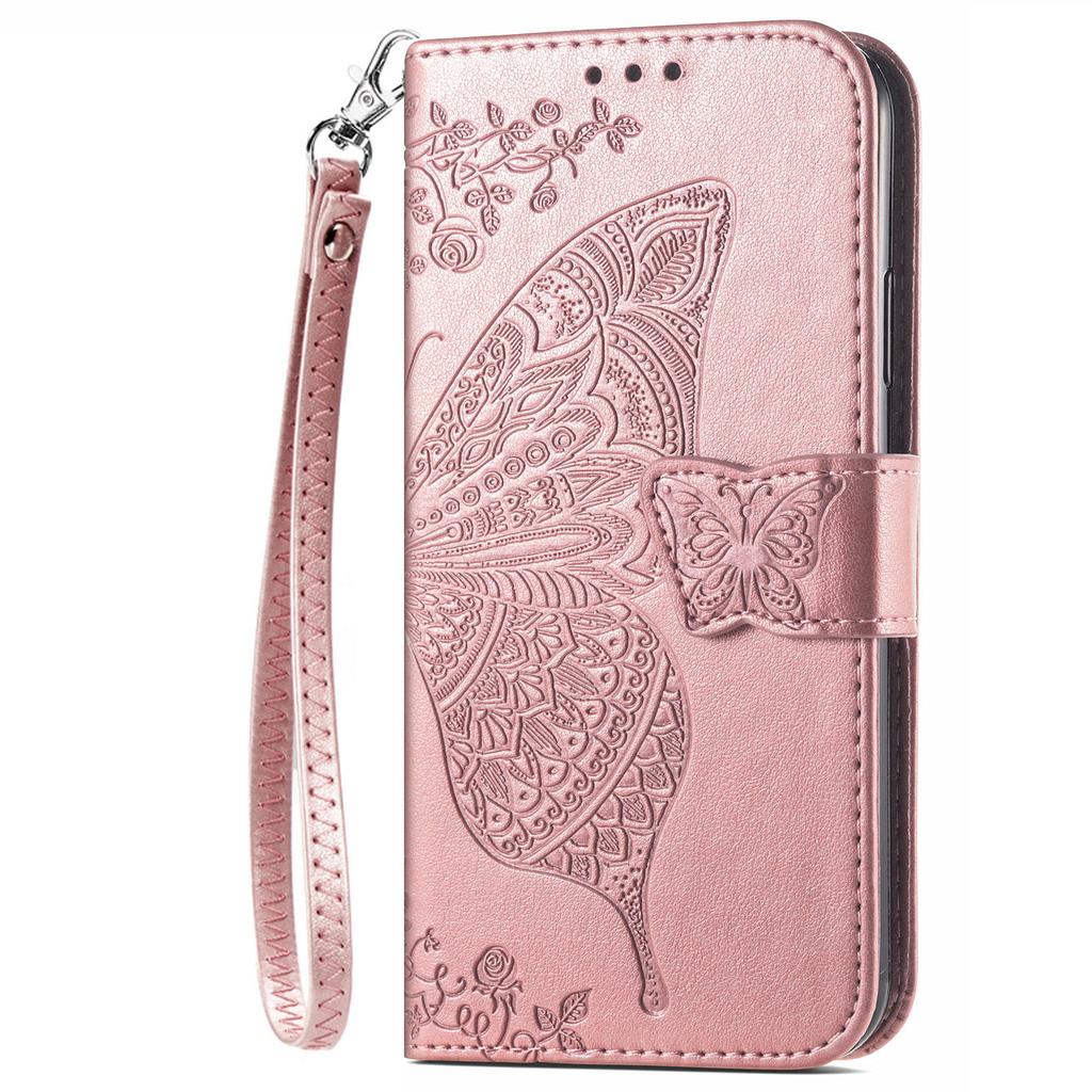 Wallet Flip Case for iPhone 17 Air 16 15 Pro Max 16e 14 Plus 11 13 12 Lanyard Butterfly Embossed Pattern Leather Cover XL006