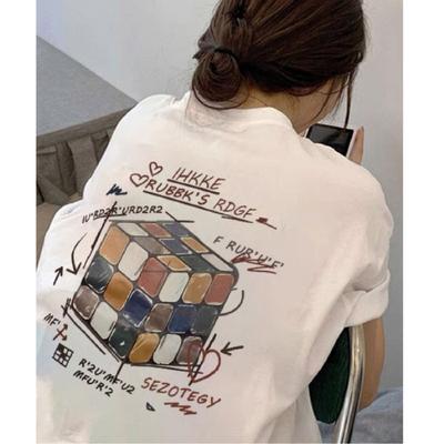 Женская хлопковая футболка с принтом больших размеров, летняя одежда для пар с короткими рукавами, повседневный свободный топ с половиной рукавов