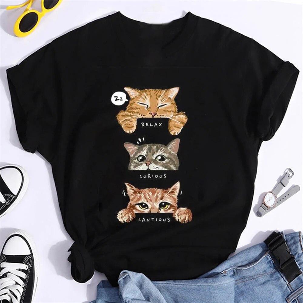 Футболка «Мать кошек» «Мама» Женская модная футболка Kawaii размера плюс с круглым вырезом Футболка с рисунком «Мама» Женские повседневные футболки с короткими рукавами