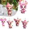 Creative Pink Elk Christmas Ornament with Lanyard Cute Appearance Car Rearview Pendant Christmas Tree Hanging Decoration