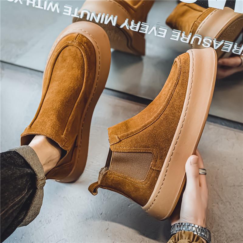 Обувь мужская осенняя обувь в гонконгском стиле с высоким берцем, на толстой подошве, с одной педалью, в стиле ретро, повседневная, универсальная, для отдыха на открытом воздухе, удобная обувь для сноуборда