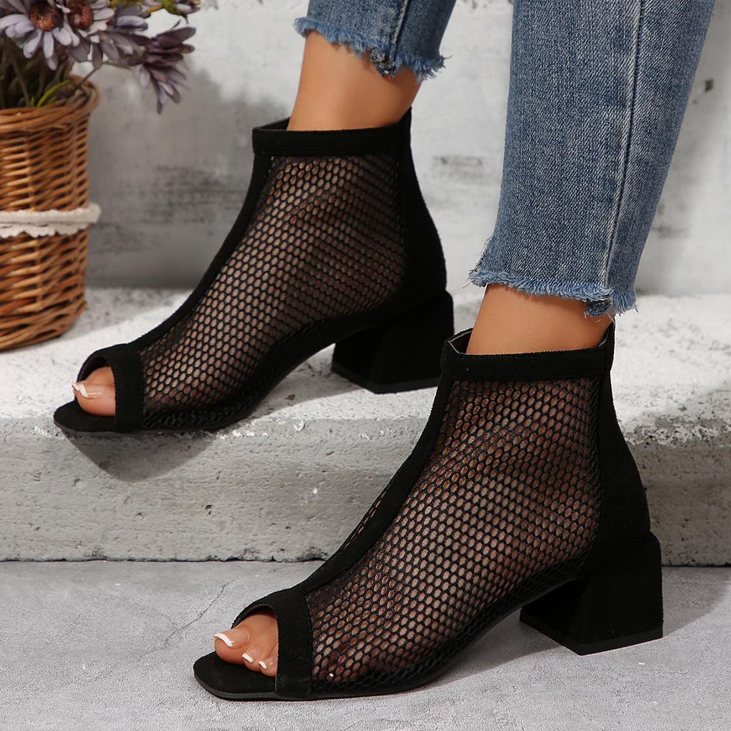 Plus-Size Cross-Border Mesh High Heel Sandals Women's 2025 New Arrival