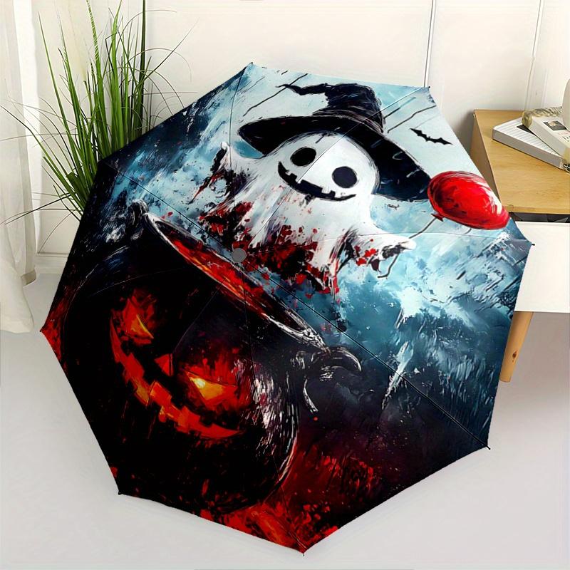 1pc Halloween Ghost Pattern Automatic Umbrella is Fashionable and Good-Looking, Suitable for Travel and Daily Use.Y044