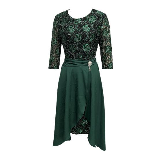 2 шт./компл., женское платье для выпускного вечера, комплект с юбкой, ажурное кружевное платье с рюшами и подолом, высокая талия, круглый вырез, рукав три четверти, длина до щиколотки, банкетное платье макси