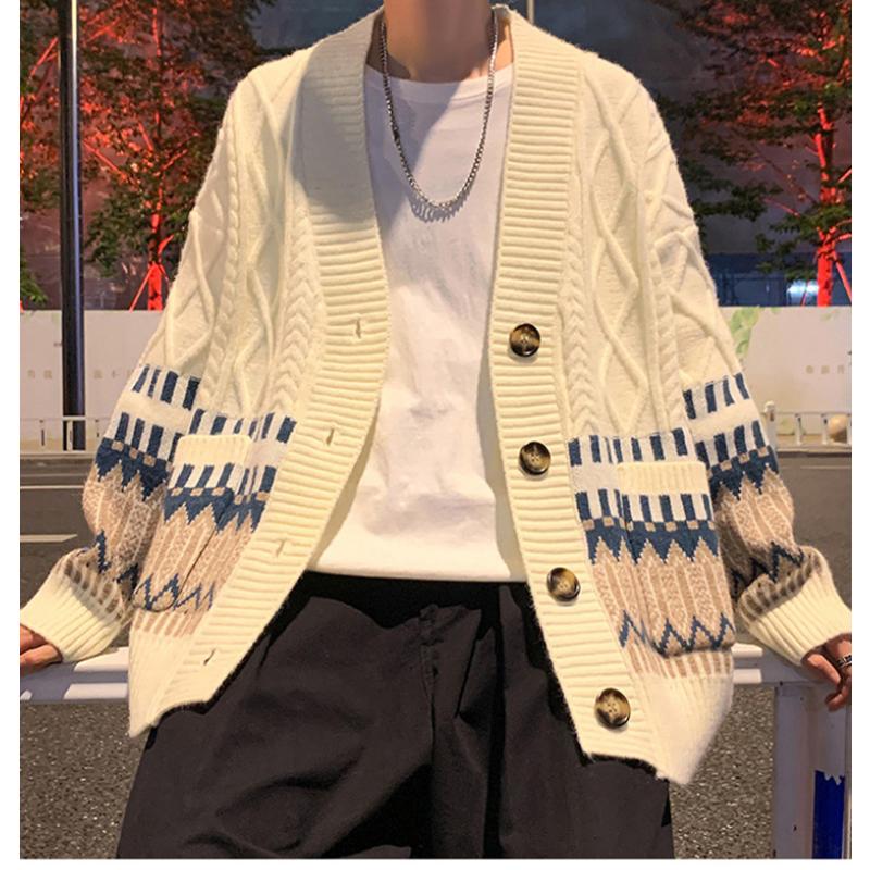 Весенне-осенний новый модный универсальный свитер, мужской утепленный свободный повседневный простой повседневный кардиган с цветными блоками, мужская куртка M-2XL