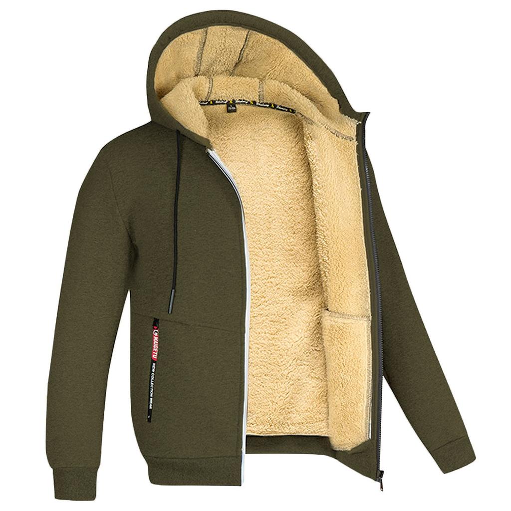 Lamb Fleece Autumn and Winter Hoodie Men's Hooded Solid Color Jacket with Thick Fleece Clothing