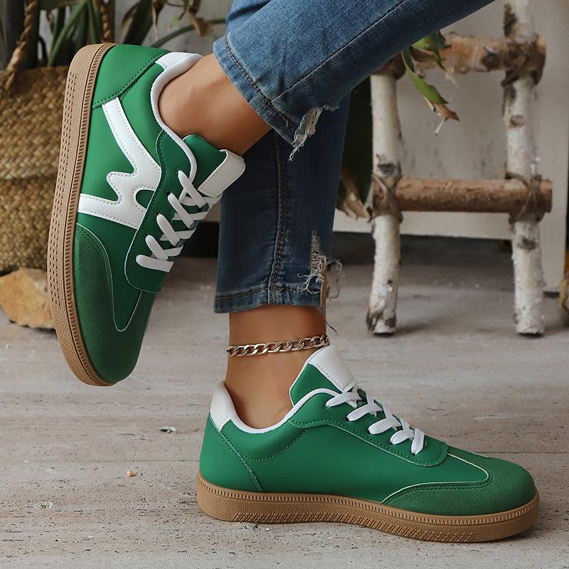 Fashion Women's Lightweight and Comfortable Sneakers Striped Lace-Up Casual Breathable Green Sports Shoes Plus Size