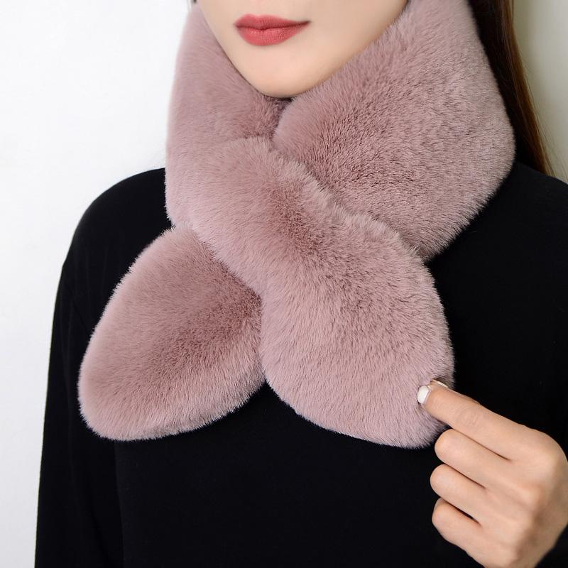 1PC Fashion Cross Solid Color Female Scarf Warm Thickening Peach Heart Collar Scarf Fake Rabbit Fur