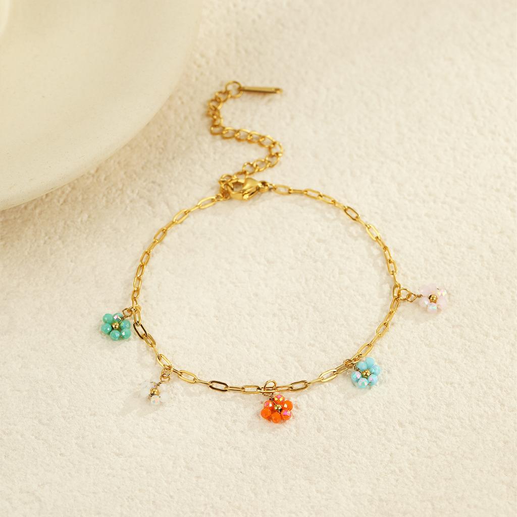 GEMCHIC Women's Colorful Flower Beaded Chain Bracelet Stainless Steel Fashion Jewelry