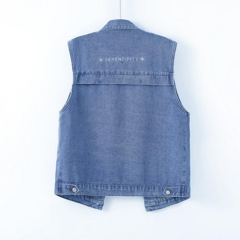 Жилет женский большого размера, джинсовый женский жилет, верхняя одежда на весну и осень, жилет с большим карманом