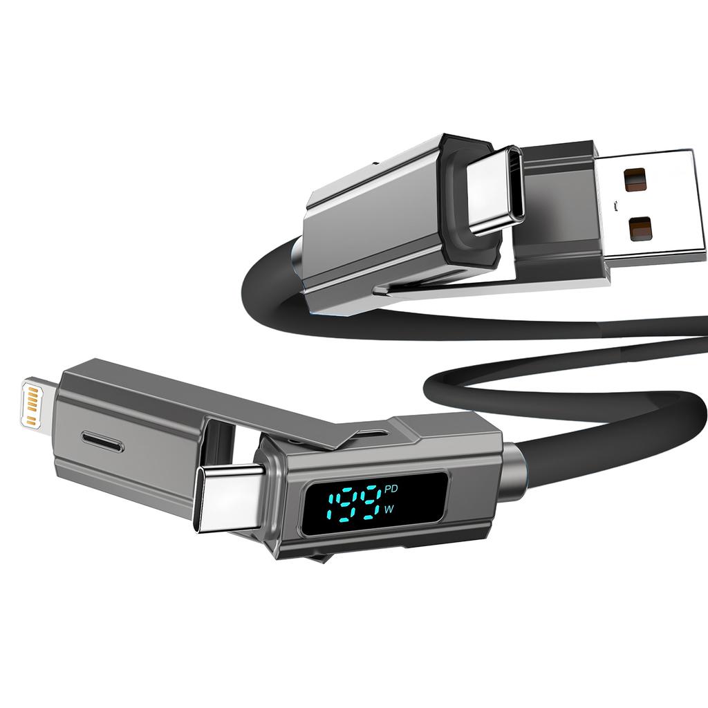 Цифровой дисплей 4 в 1 PD USB Type-C Кабель для передачи данных Быстрая зарядка Для iPhone 15 Samsung Xiaomi Redmi OPPO Кабель Быстрое зарядное устройство