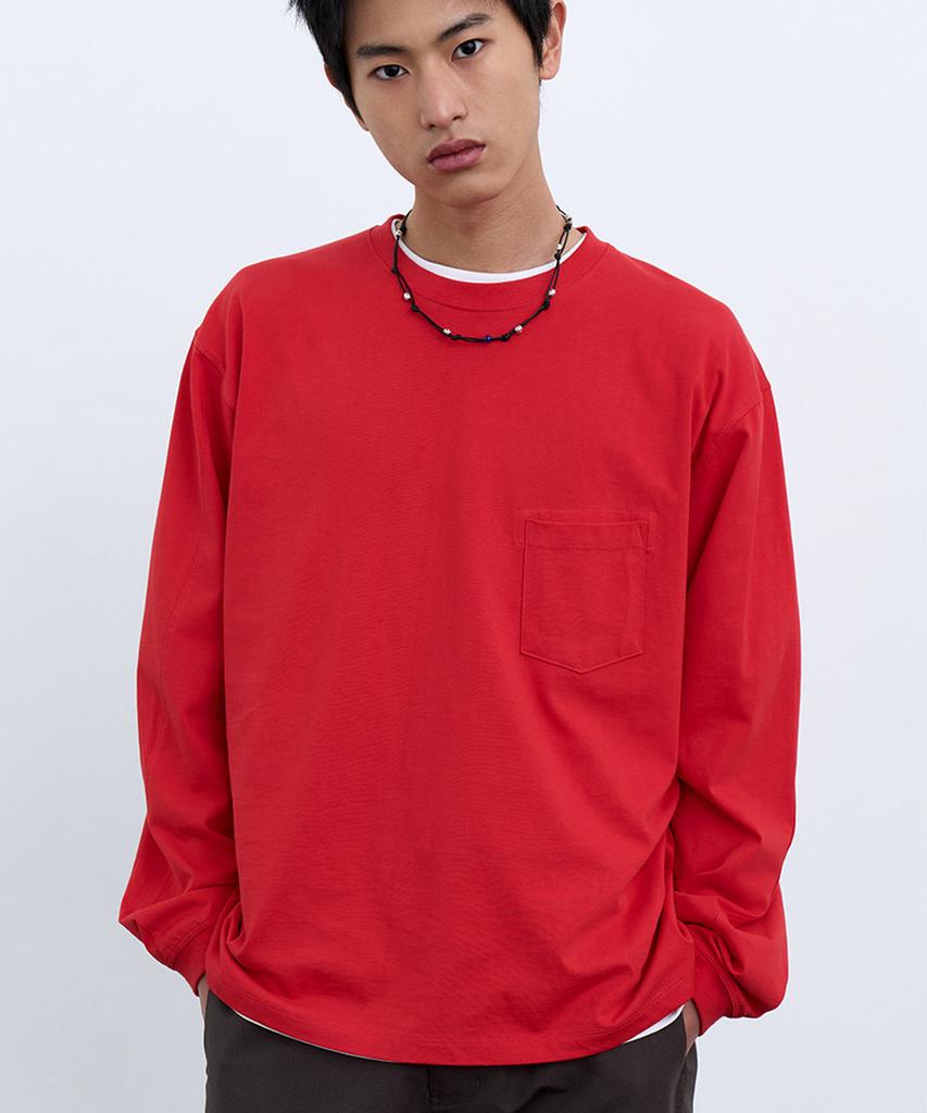 YOUCHE PRET A PORTER Sq Slant Long Sleeve Tee Scarlet Red