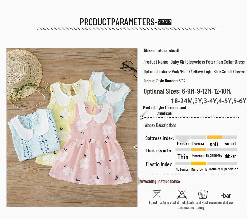 Платье принцессы без рукавов с воротником Питер Пэн из набивного хлопка и льна для девочек