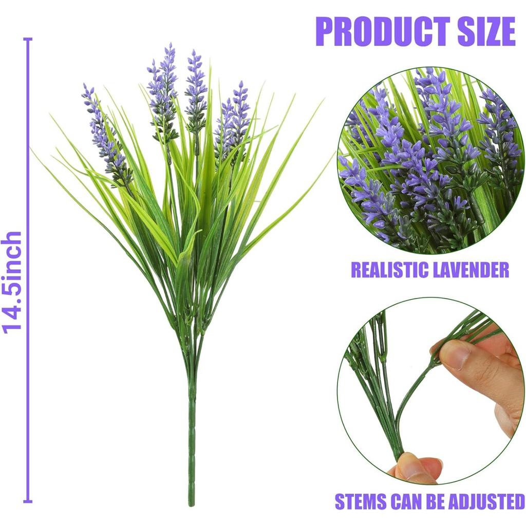 1 пучок искусственных растений для улицы, искусственные цветы лаванды, искусственная обезьянья трава, устойчивый к УФ-лучам пластик, зеленые растения для сада, дома, крыльца, окна, патио