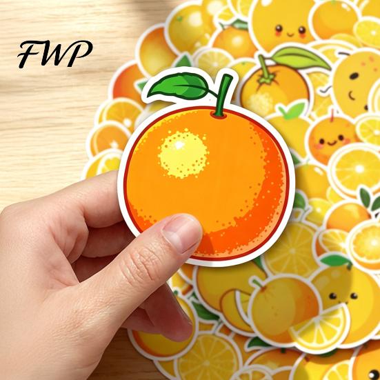 DIY Craft Supplies for Kids 50PCS Cartoon Orange Theme Stickers, Healing Style Waterproof Vinyl Fresh Fruit Stationery Decals, Scrapbooking Aesthetic