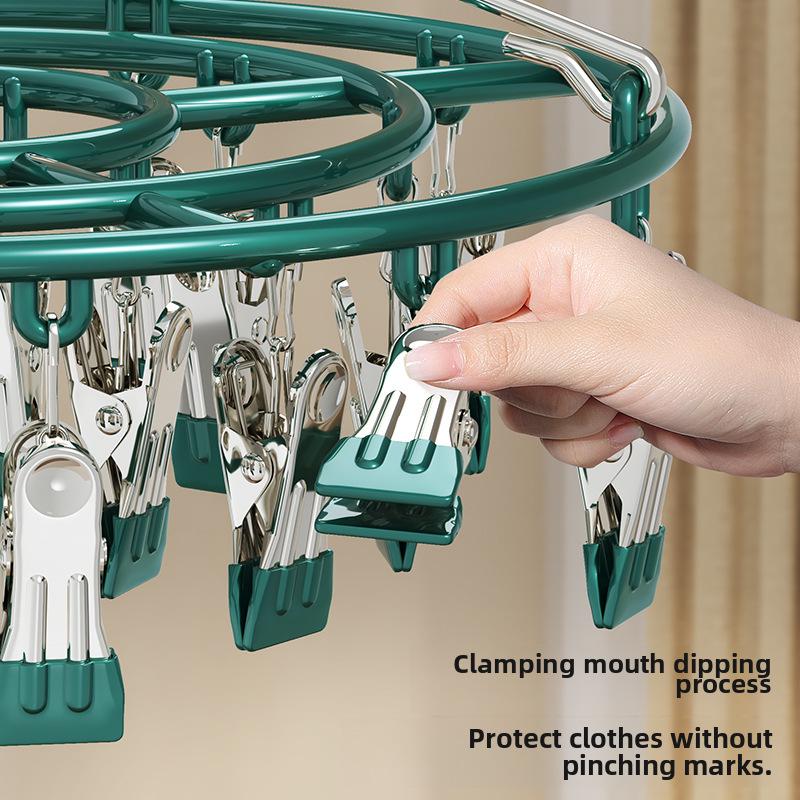 Plastic Dipped 24-Clip Round Sock and Underwear Drying Rack for Household Use