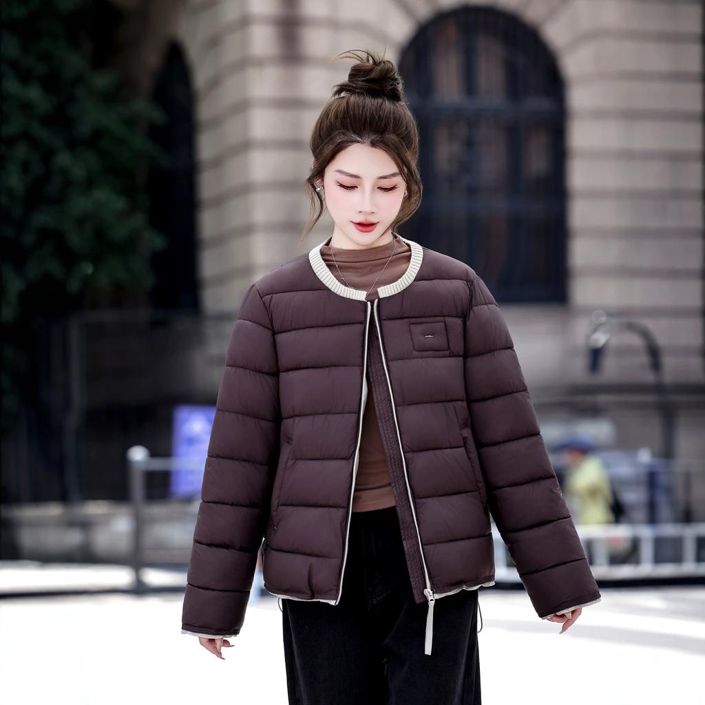 Winter new cotton-padded clothes fashionable versatile crew neck cotton-padded jacket soft, light and warm fashionable loose cotton-padded jacket