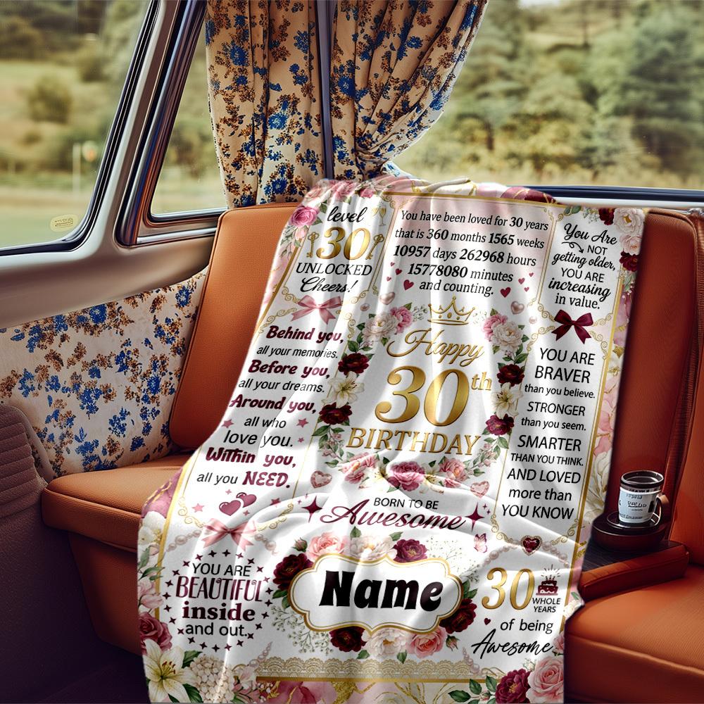 30Th Birthday Celebration Blanket Personalized Name Soft Comfortable Stylish Blanket Car Blanket Perfect For Travel Camping Outdoor Home Suitable For
