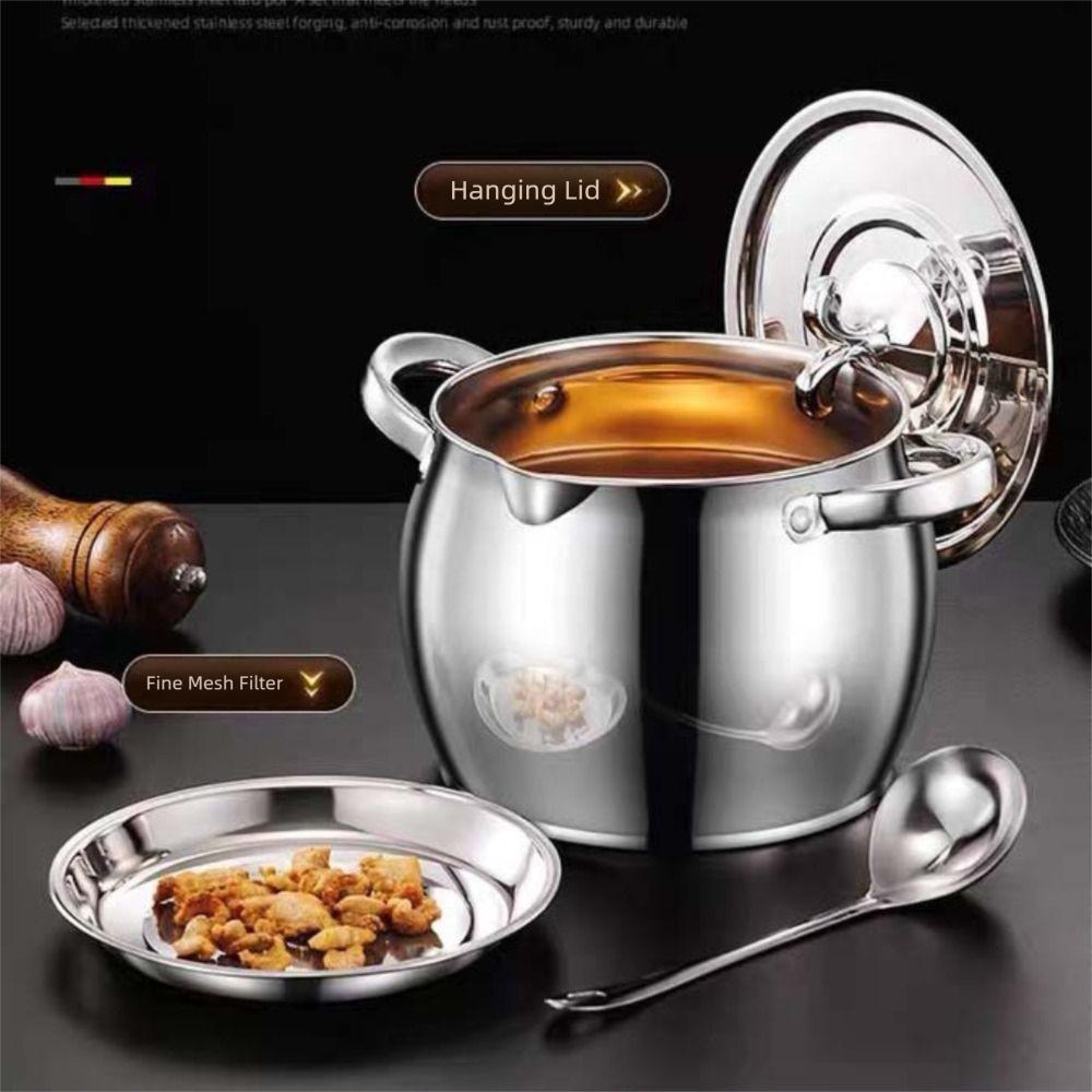 New 1.5/3.5L Oil Filter Pot Large Capacity Stainless Steel Cooking Oil Strainer Lard Strainer Grease Keeper Oil Bottle Kitchen