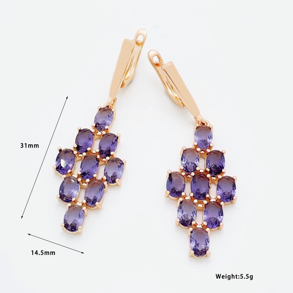 Модные уникальные женские длинные роскошные серьги-подвески из розового золота 585 пробы с фиолетовым натуральным цирконом, креативные подарочные ювелирные изделия с тонкими кристаллами