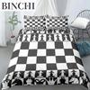 International Chess King Queen Duvet Cover Chess Board Bedding Set Black White Grid Quilt Cover Plaid Polyester