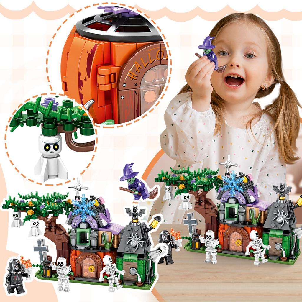 Halloween HallowmasPumpkin House WitchGhostSkull Boy Building Block Toy
