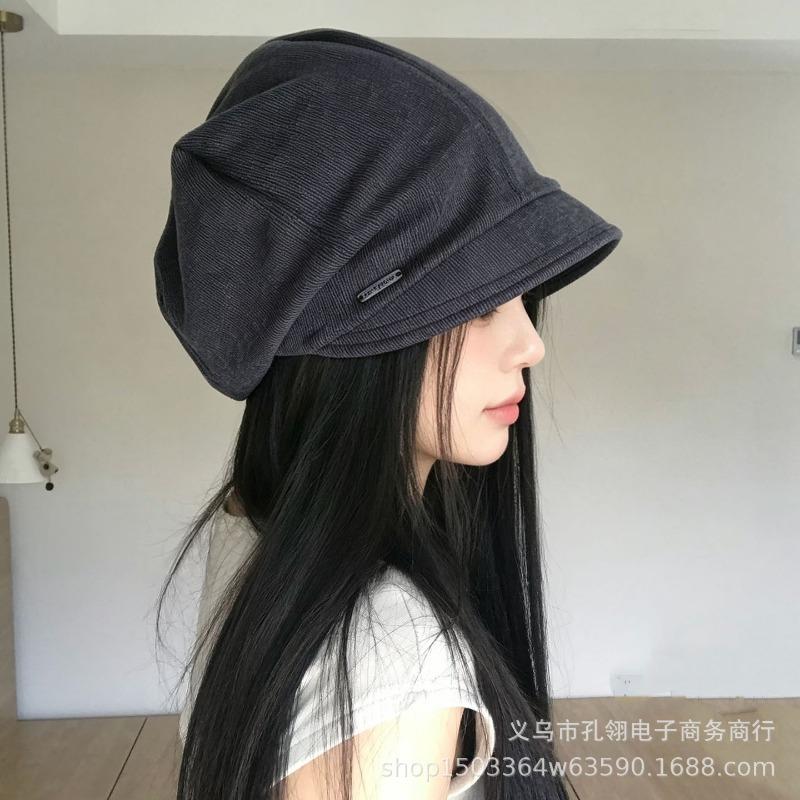 Women S Korean Style Slouch Hat Solid Color Large Head Size Thin Face Slimming Beanie
