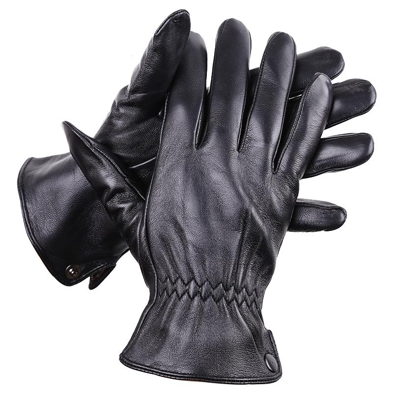 Простые аксессуары, зимние мужские перчатки из овчины, флисовая подкладка, черные кожаные перчатки из натуральной кожи для вождения