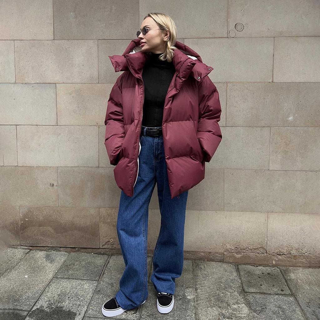 Womens Identical Cotton Jacket Winter Thickened Warm Cotton Long Sleeved Jacket Trendy Short Down Cotton Overcoat