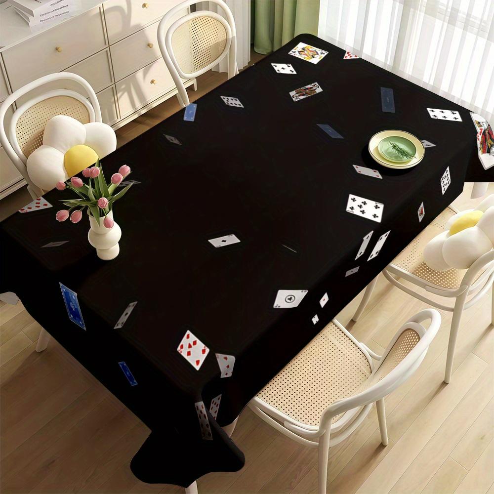 1pc Aerial Playing Cards Design Tablecloth - Black Polyester Rectangular Dining and Office Table Cover, Perfect for Home, Kitchen, Parties, Gifts, and