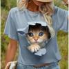 Летняя женская футболка с 3D принтом Kawaii Cat Graphics, повседневные топы с короткими рукавами, модные женские футболки с круглым вырезом, красивые
