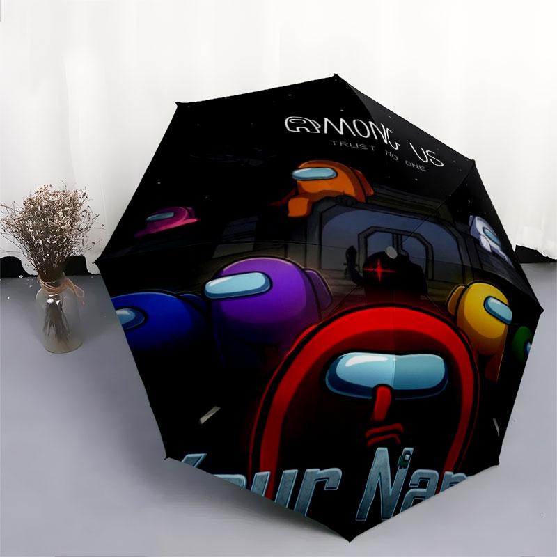 1 PC Automatic Folding Umbrella - Among Us Custom Name Pattern, Portable & Foldable Design with 8 Ribs, Christmas Birthday Gifts
