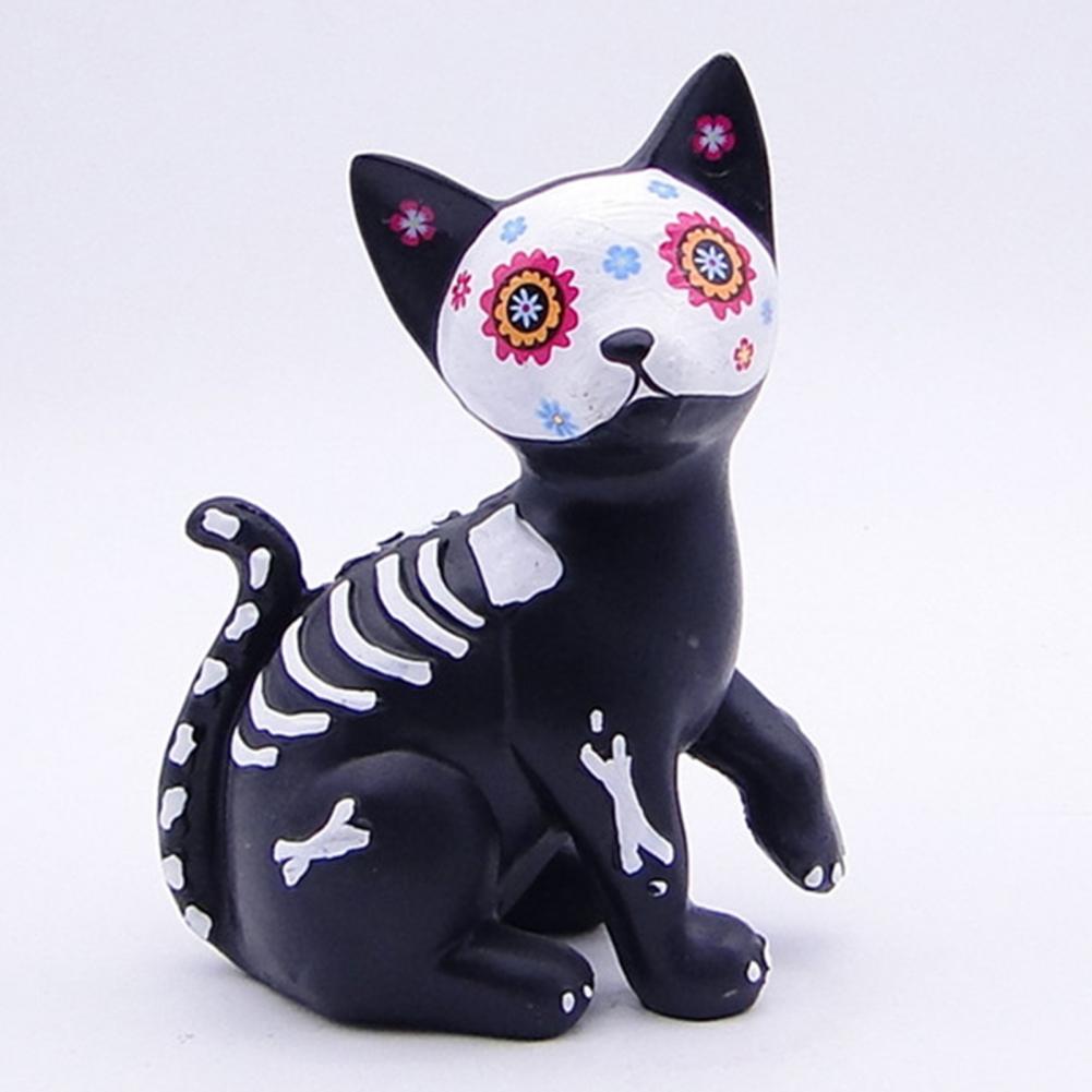 Skull Statue Cute Halloween Decor Halloween Day of Dead Dog Cat Figurine Resin Skeleton Sculpture for Home Desk Halloween