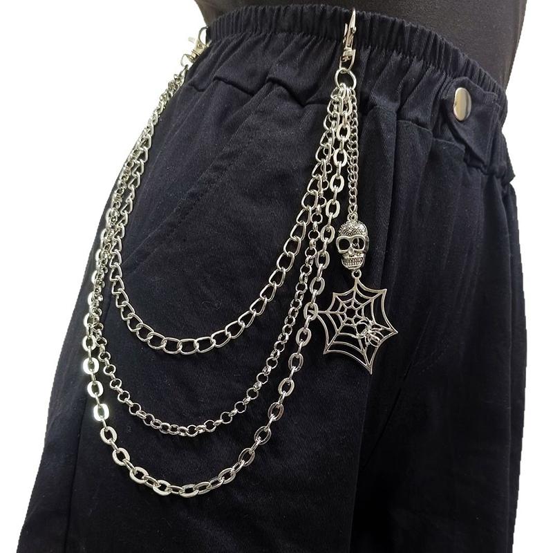 Панк Металл Паутина Скелет Подвеска Поясная Цепь Многослойная Джинсовая Цепь Хип-Хоп Цепь для Брюк Аксессуары для Одежды Подарки