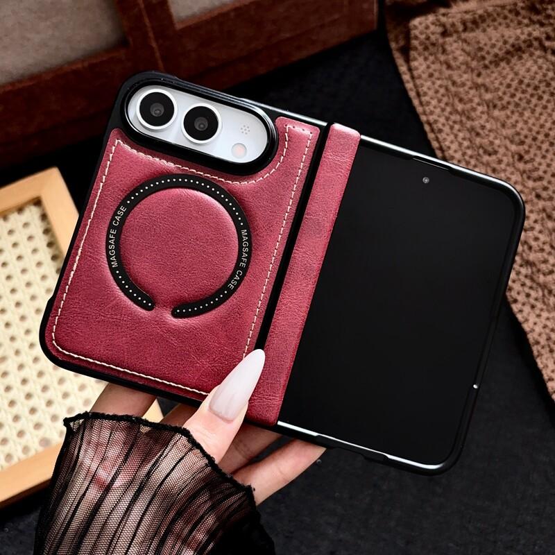 For iPhone Duo Fold Case Luxury PU leather skin-friendly Magnetic Protective Back Cover MagSafe Wireless Charging Phone Shell