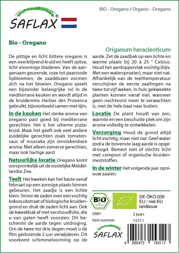 SAFLAX Garden in the Bag - Органический - Орегано - 1500 семян - С субстратом в подходящем мешке - Origanum heracleoticum