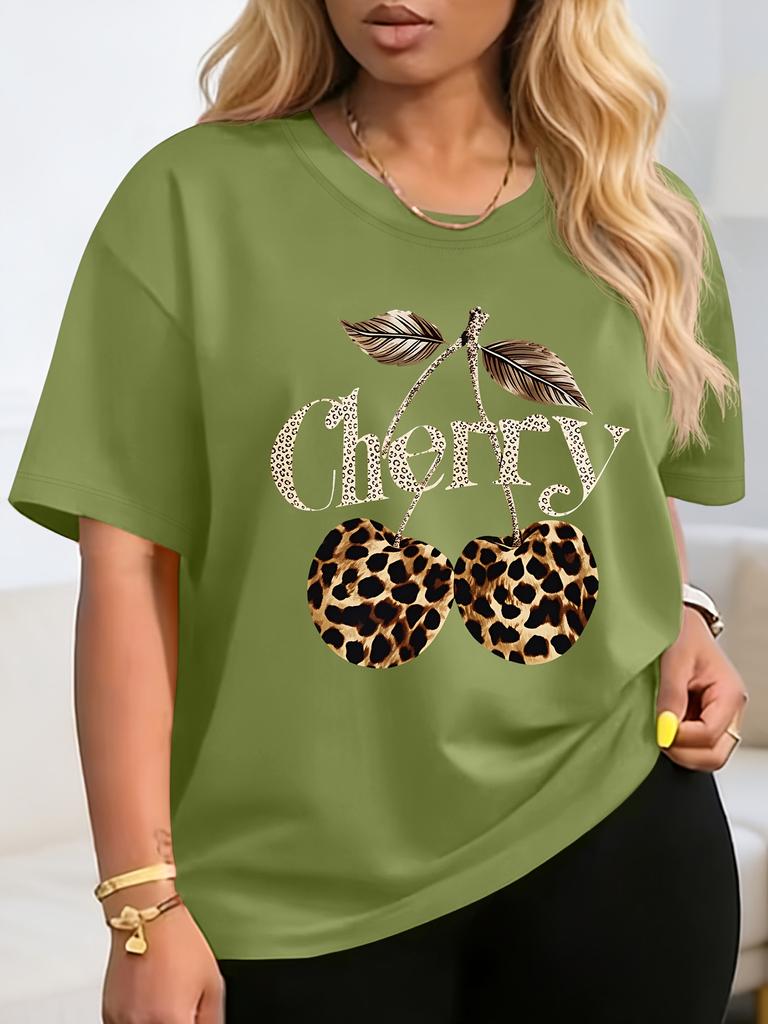 Sweet And Cool Cherry Theme Pattern Printed Round Neck Womens Comfortable And Breathable Tshirt Gift Commuter Daily Casual Top