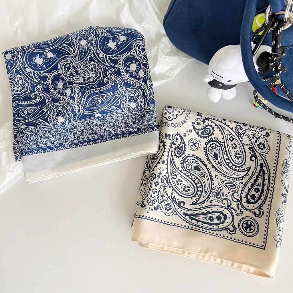 Spring New Vintage Fashionable Totem Silk Scarf Headscarf Women'S Versatile Cashew Flower Scarf Spring Summer Autumn Square Scarf